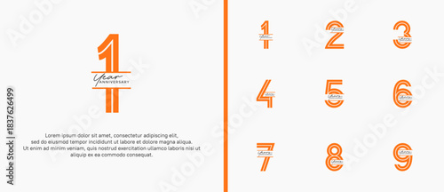 anniversary vector logo set, orange color with handwriting can be use for celebration