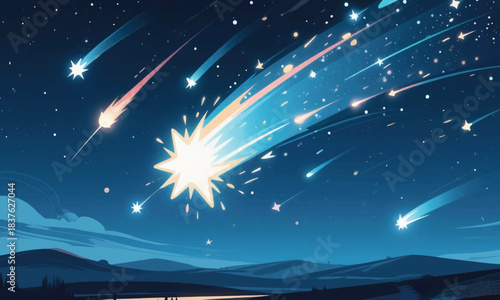 Shooting Stars at Night Illustrator Artwork Banner Background Design Template 