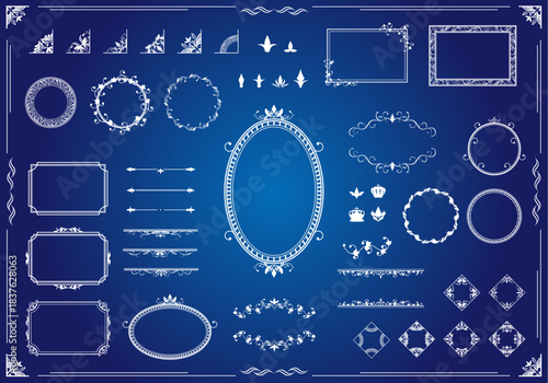 蔦や植物をモチーフにしたアンティーク風の装飾やフレームのセット素材