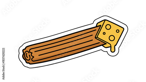 Golden Brown Churro Dipped In Melted Yellow Cheese With Black Background