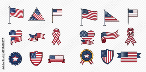 Patriotic Flag Emblems and National Symbols Collection Waving Banners Hearts Shields and Ribbons 2dflat