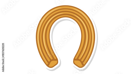 Golden Brown Churro Shaped Like A Horseshoe On A Black Background With White Outline