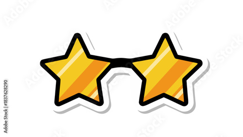 Golden Star Shaped Sunglasses With White Outline And Shadow Detail Against A Black Background