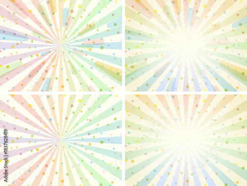 カラフルな放射と紙吹雪の背景セット