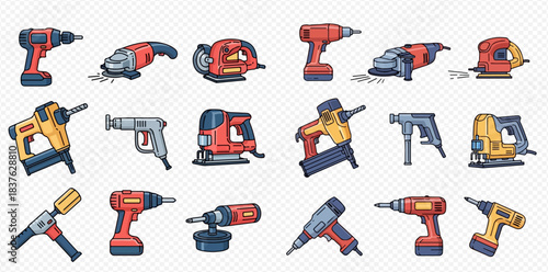 Diverse Collection of Power Tools for Construction Home Improvement and DIY Projects 2dflat