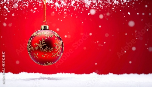 christmas red and golden single ball, floating in the air,