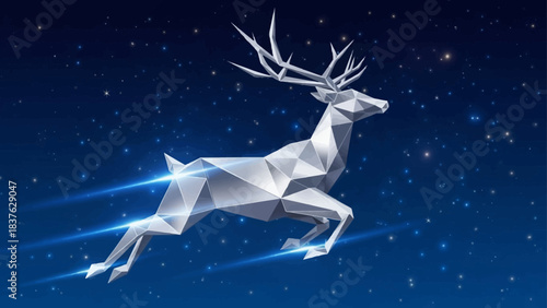 Christmas reindeer in winter snow on a festive night background