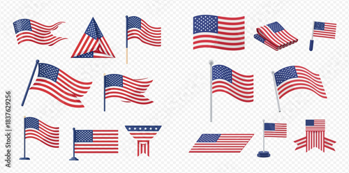 Dynamic American Flag Collection Waving Folded and Stylized Patriotic Banners for National Events and Celebrations 2dflat