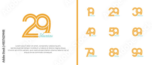 anniversary vector logo set, yellow color with handwriting can be use for celebration