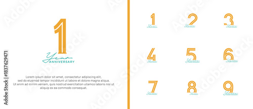 anniversary vector logo set, yellow color with handwriting can be use for celebration