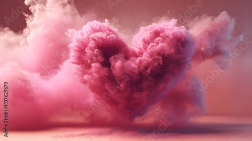 Romantic Pink Powder Explosion Heart Silhouette Abstract Graphic