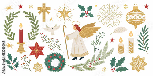 vector Christmas Classic Christmas symbols vector set featuring traditional motifs, ideal for timeless and elegant holiday designs.