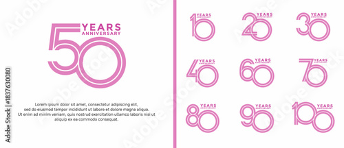 anniversary vector logo set, pink color can be use for celebration