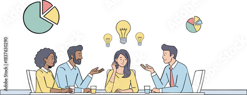 Business Team Brainstorming Vector Illustration
