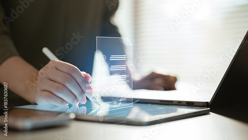 privacy, consent, settings, cookie, gdpr, data, control, security, A person uses a stylus on a tablet to complete a digital checklist related to privacy and data protection.