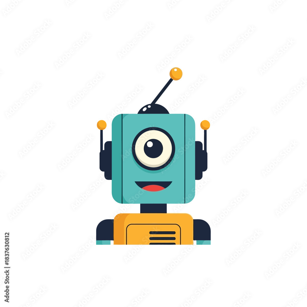 Fototapeta premium Cute friendly robot character illustration cartoon mascot technology artificial intelligence futuristic science fiction digital assistant icon