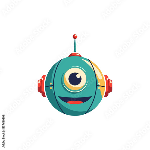 Cute cyclops robot mascot character design cartoon illustration futuristic technology friendly artificial intelligence