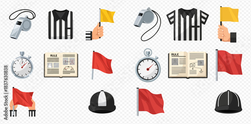 Sports Officiating Equipment and Gear Icons Collection 2dflat