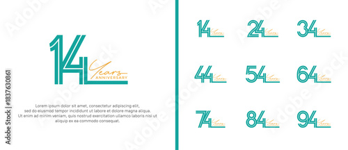 anniversary vector logo set, blue color and orange handwriting can be use for celebration