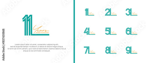 anniversary vector logo set, blue color and orange handwriting can be use for celebration