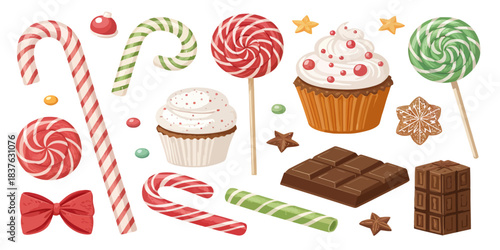 vector Christmas Enchanting Christmas Sweet Shop Vector Collection: Candy, Gifts, and Festive Details for Holiday Joy