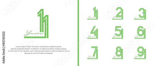 anniversary vector logo set, green color with handwriting can be use for celebration