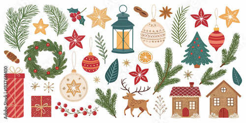vector Christmas Ultimate Christmas Vector Set: Festive Elements, Ornaments, and Scenes for Complete Holiday Design Projects