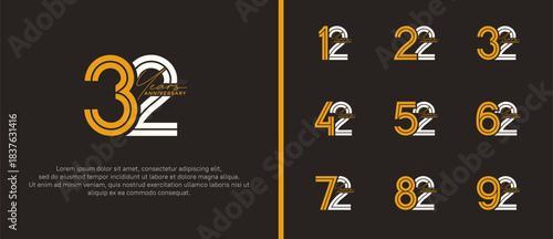 anniversary vector logo set, orange and white color with handwriting can be use for celebration