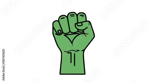 Green Fist Raised In Protest Against Black Background Simple Outline Graphic Illustration For Social Justice And Activism Concepts