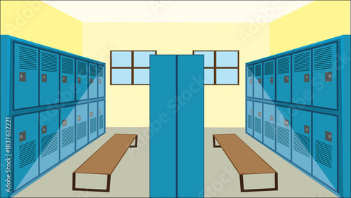 Locker Room Front View Empty Changing Room Interior Design Vector