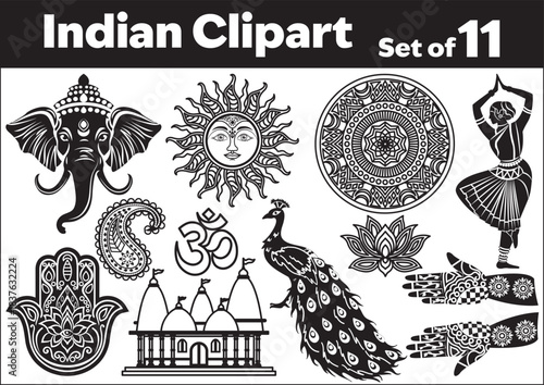 Indian Culture Clipart Set of 11 Traditional Vector