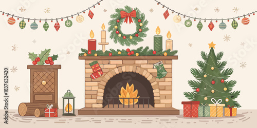 vector Christmas Build Your Own Christmas Fireplace Scene Vector Elements for Festive Holiday Greetings