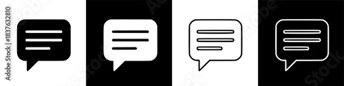 Set of diverse message bubble icons representing online chat communication and text conversations across various digital platforms, essential for modern user interface design elements