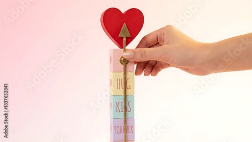 Wallpaper Mural Tower of Wooden Blocks Depicting Love with Arrow Symbol Torontodigital.ca