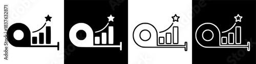 Measuring business growth and success with a tape measure and bar chart icon