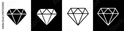 Four diamond icons in a row on black and white backgrounds, representing value and luxury