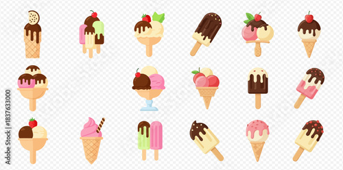 Sweet Frozen Treats Collection Ice Cream Cones Popsicles Sundaes and Bars 2dflat