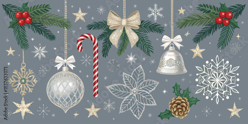vector Christmas Luxurious Christmas Vector Set with Elegant Holiday Elements for Premium Designs