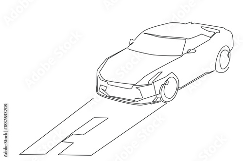 Continuous one line drawing of sporty supercar. Luxury Sport Car in single line art illustration. Editable vector.