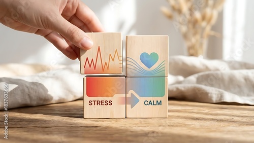Wallpaper Mural Stress transforms to calm with wooden blocks as mental wellness concept Torontodigital.ca