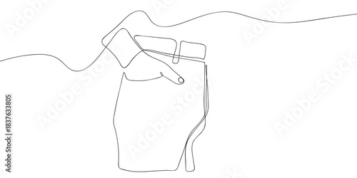 Hands reaching into pockets of trousers in one continuous line simple linear style. Doodle vector illustration Editable stroke.