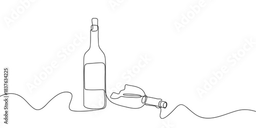 Broken wine bottles in one continuous line simple linear style. Doodle vector illustration Editable stroke.