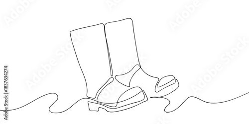 Boots, waterproof shoes in one continuous line simple linear style. Doodle vector illustration Editable stroke.