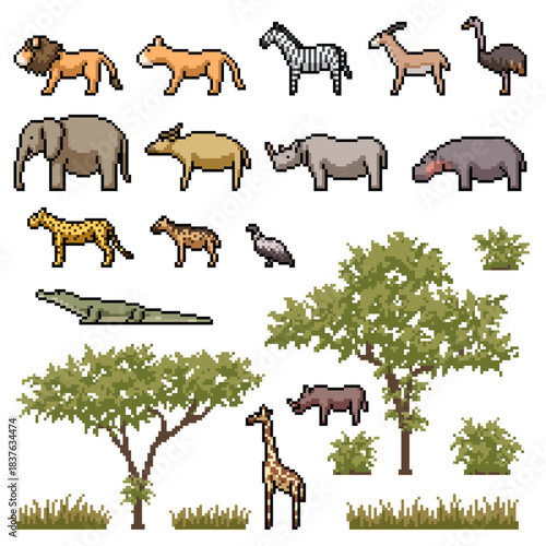 pixel art isolated background of savannah wild life animal