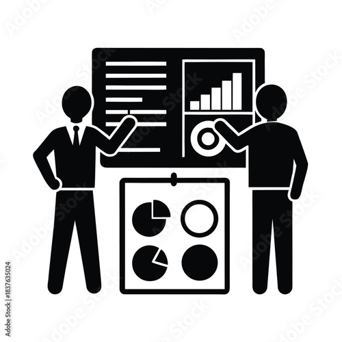 Team checking business intelligence dashboard with performance insights silhouette