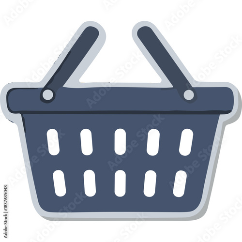 Simple Dark Blue Shopping Basket Icon with Two Handles and Open Top on a White Background Representing Commerce and Retail Purchases