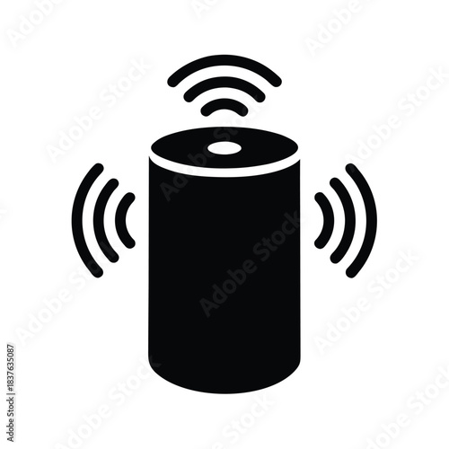 Voice assistant smart speaker with sound waves for home automation silhouette