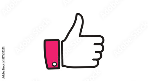 Hand-drawn thumbs up icon with a pink cuff, representing a like or approval, isolated on a plain white background.