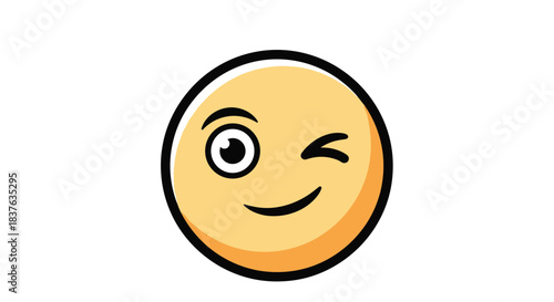 Simple and cute yellow winking emoticon with a subtle smile, illustrated in a clean cartoon style on a white background.