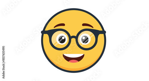 A smiling yellow nerd emoji wearing black-rimmed glasses, representing intelligence, studying, or geek culture in a fun way.